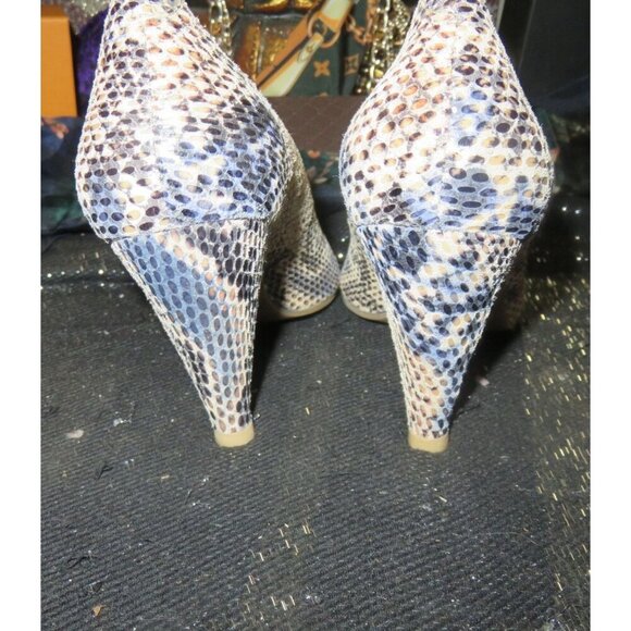 Crown Vintage Natural & Blue Python Embossed Leather Peep toe pumps size 8.5 - Picture 3 of 12